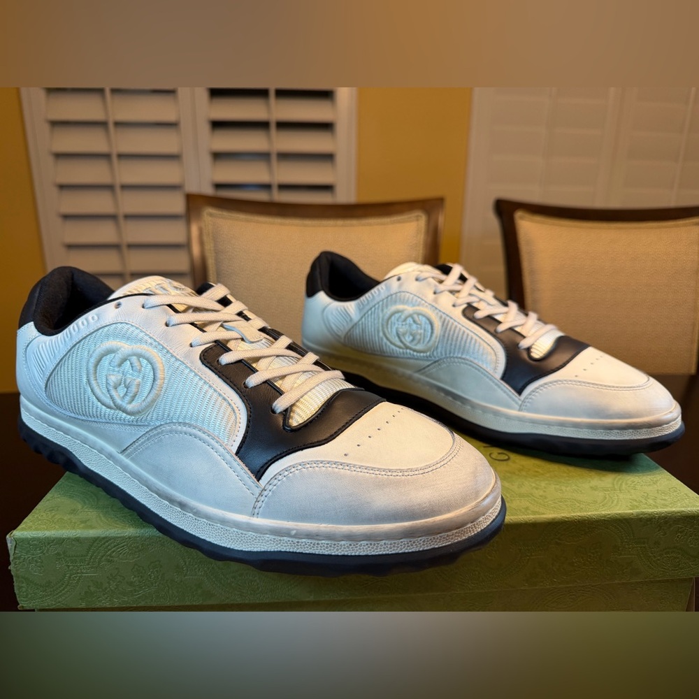New Authentic Gucci Mac80 GG Logo Sneaker Shoes White Black Size UK 12 /US 12.5 - Picture 2 of 16